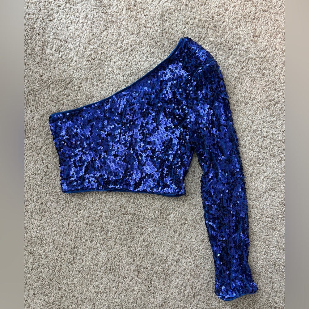 Forever 21 Royal Blue Sequin One-Shoulder Crop Top